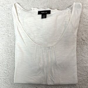 Style & Co. Off-White/Creme Pleated Neckline Cotton Blouse Size Large